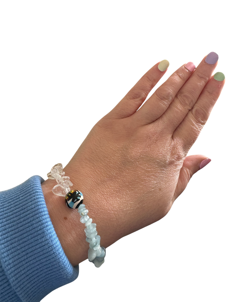 Aquamarin & Bergkristall Armband mit Inka-Perle 