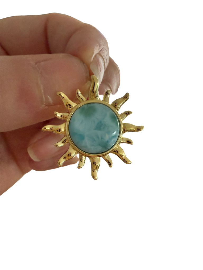 Larimar Anhänger 925 Silber vergoldet Sonne