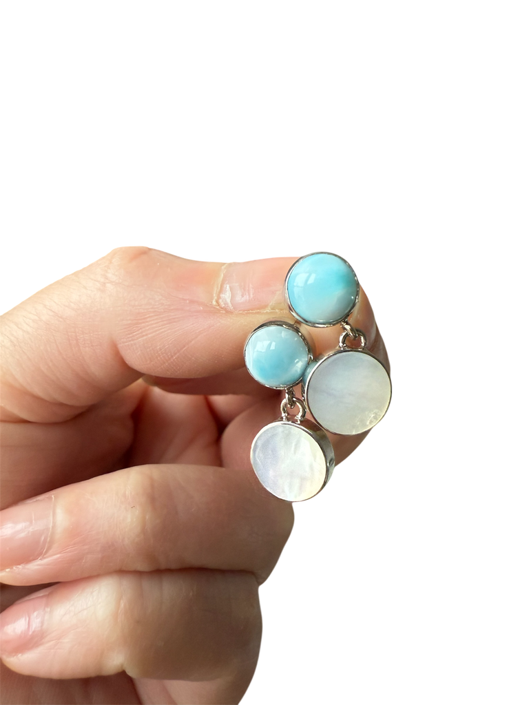 Larimar Ohrringe 925 Silber mit Perlmutt