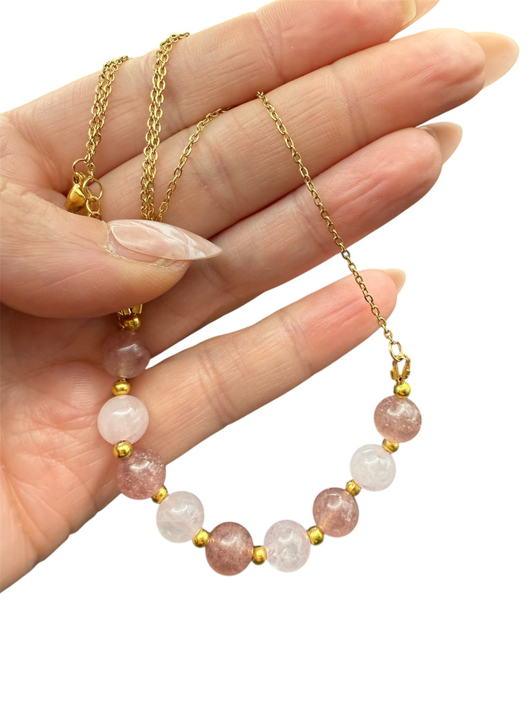Rosenquarz Erdbeerquarz Halskette