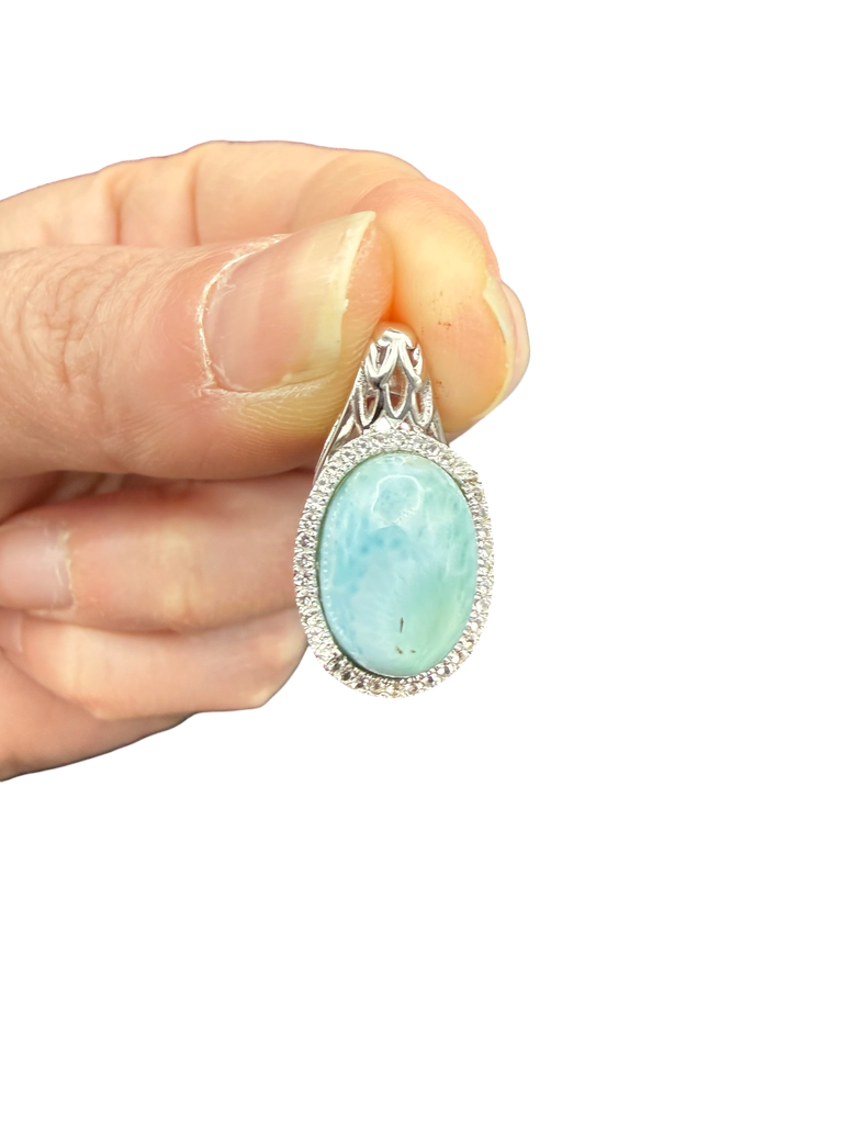Larimar Anhänger 925 Silber mit Topasen und Diamant Schliff Unikat