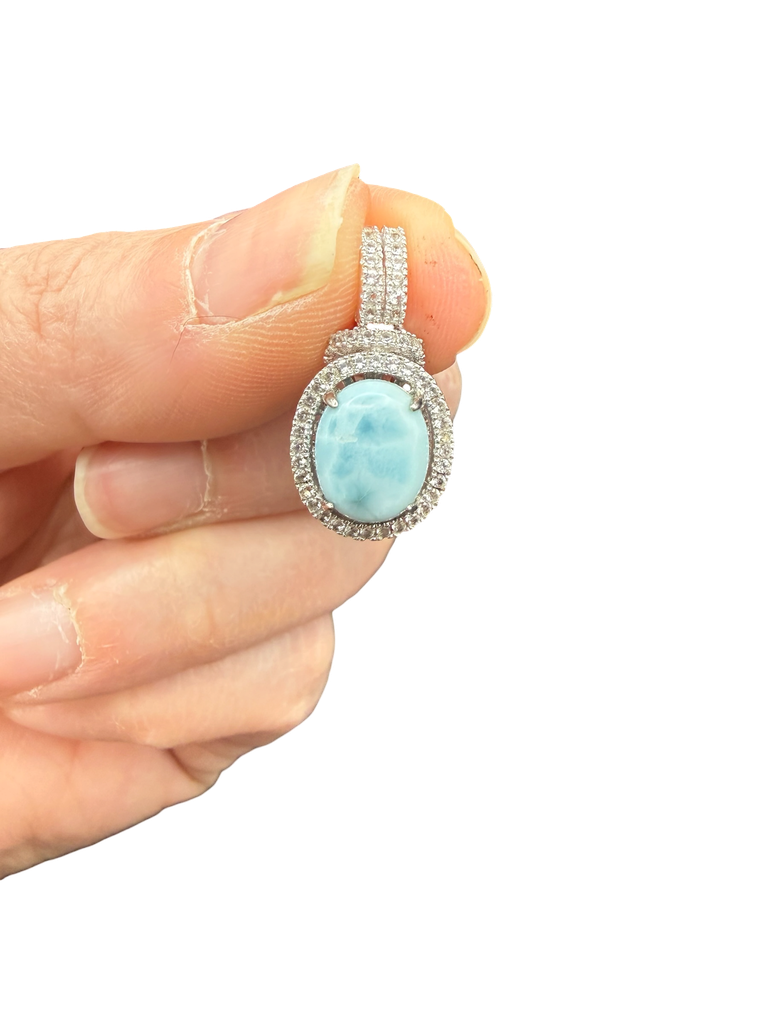 Larimar Anhänger 925 Silber mit Topasen und Diamant Schliff Unikat