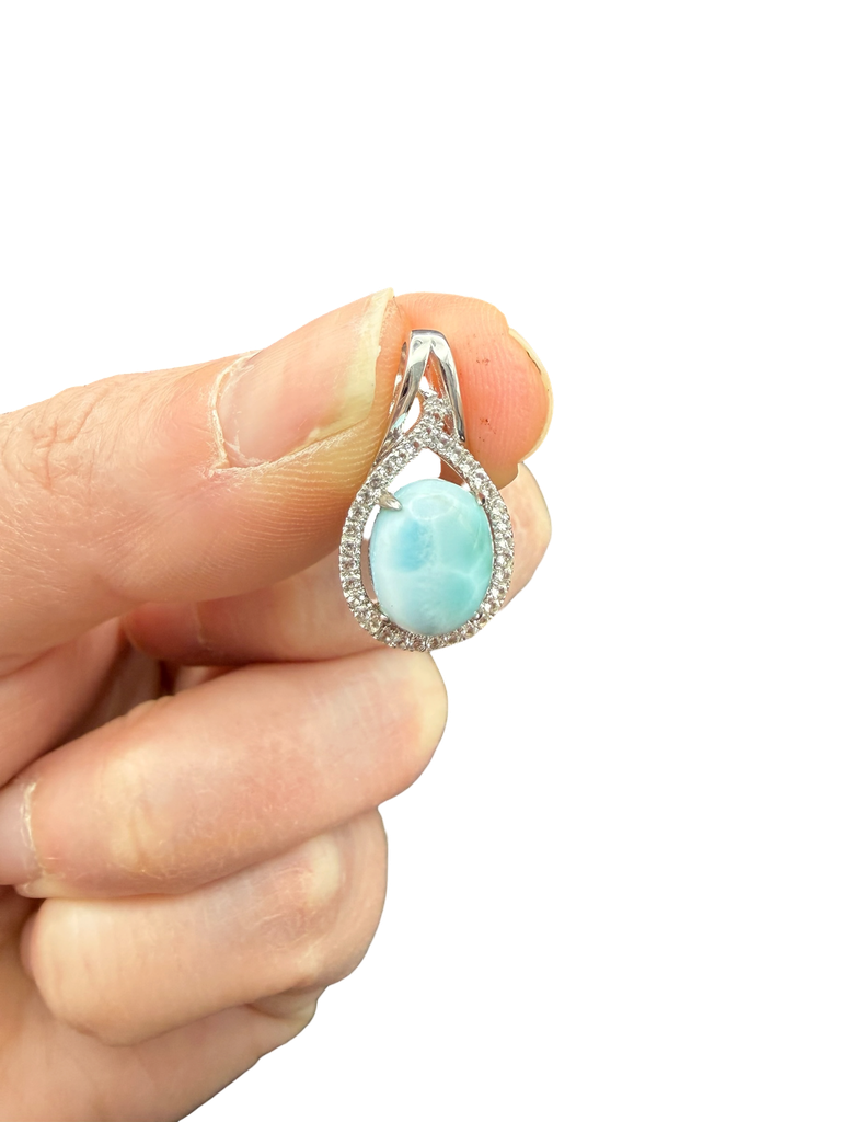 Larimar Anhänger 925 Silber mit Topasen und Diamant Schliff Unikat