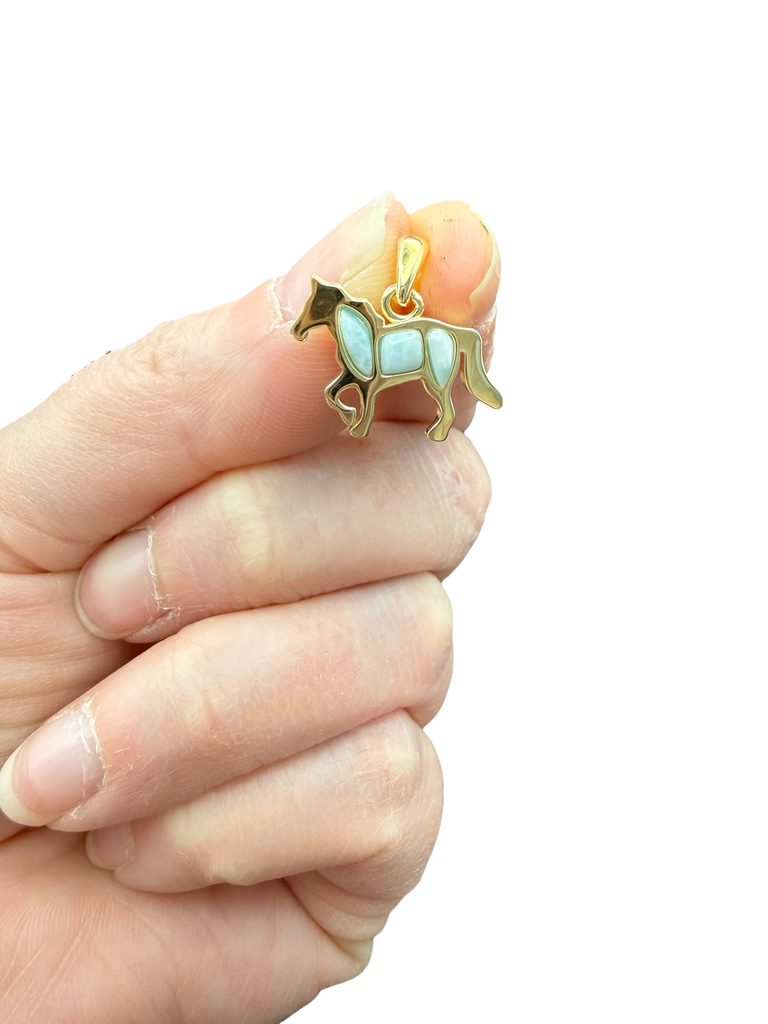 Larimar Anhänger 925 Silber vergoldet Pferd