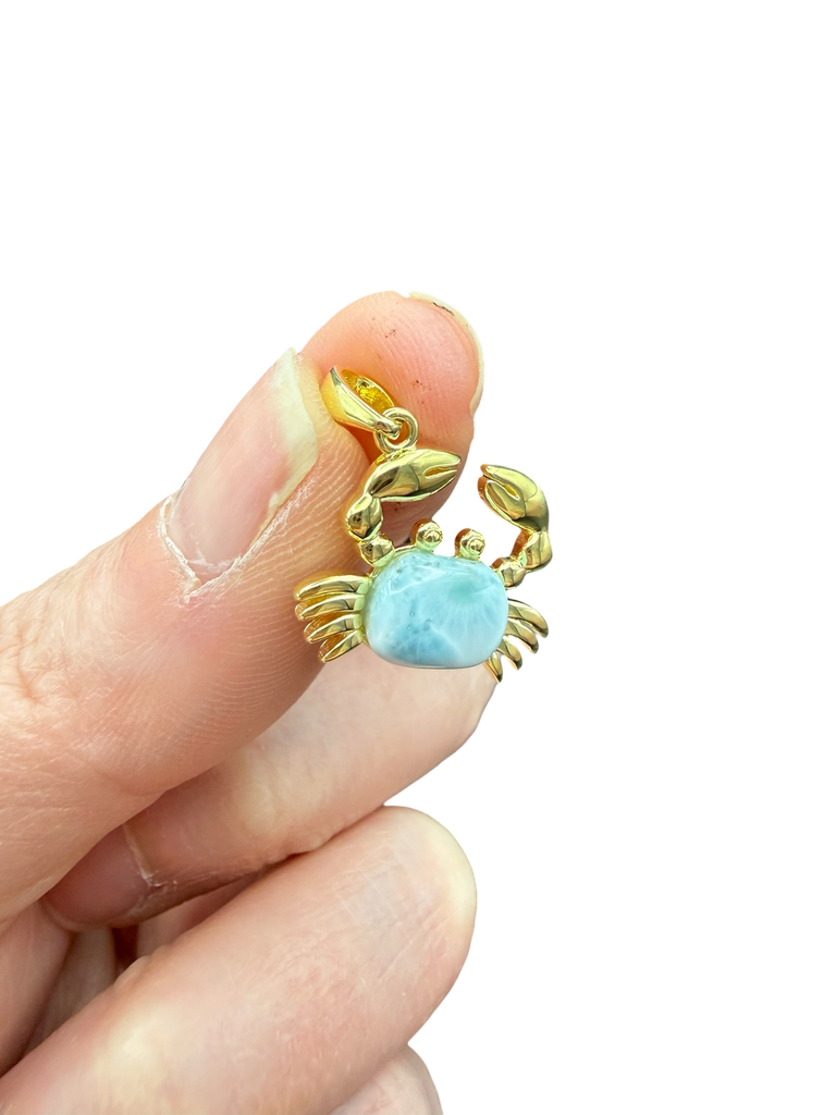 Larimar Anhänger 925 Silber vergoldet Krabbe