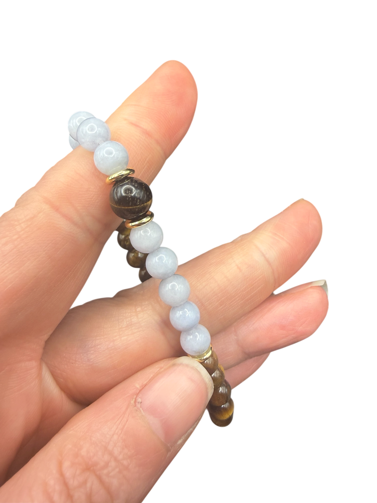 Tigerauge Aquamarin Kugelarmband 