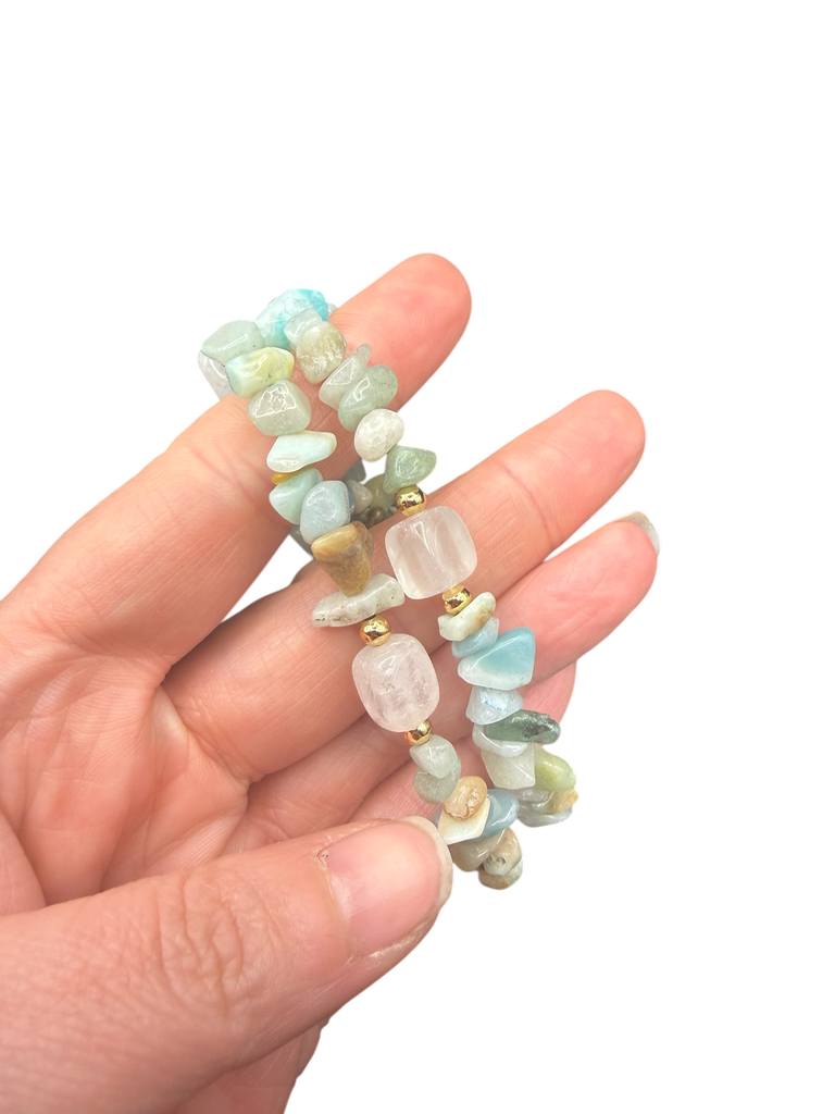 Amazonit Kristallquarz Splitterarmband