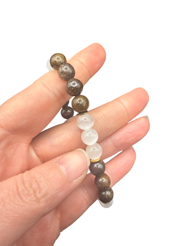 Selenit Bronzit Kugelarmband