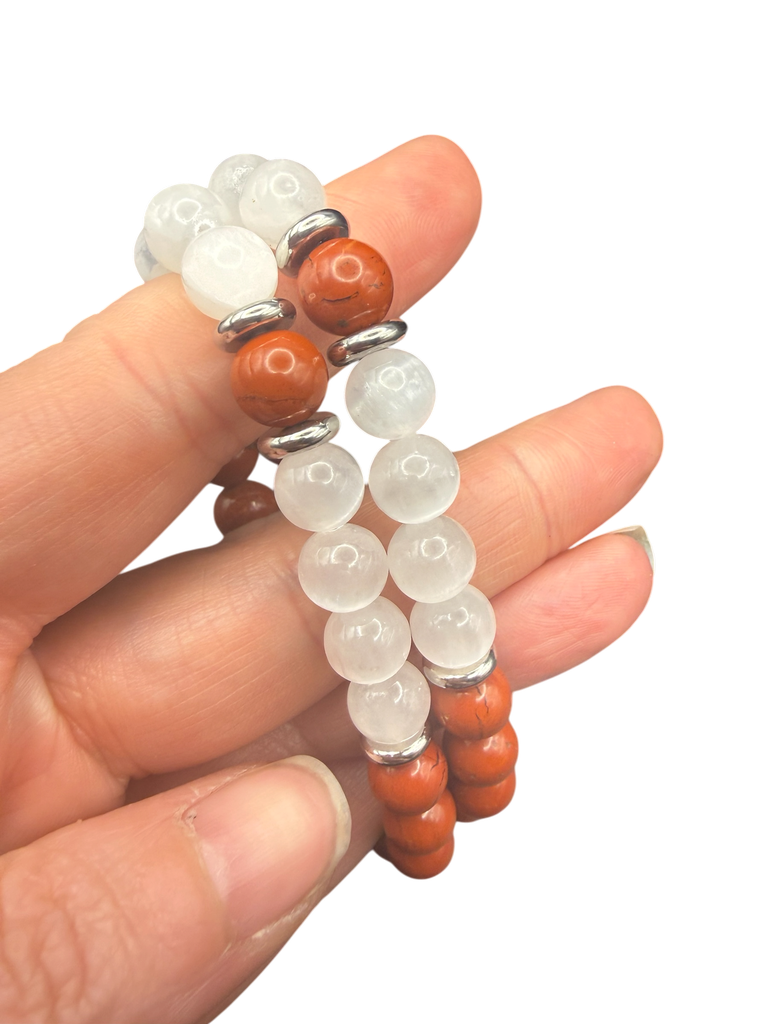 Selenit Jaspis Kugelarmband