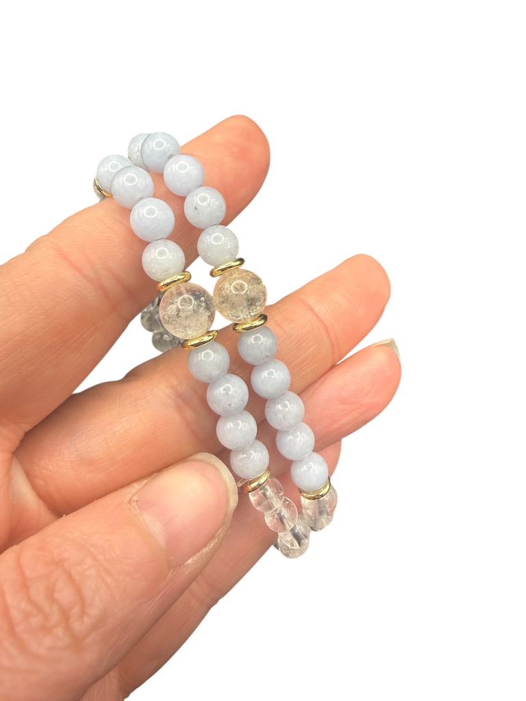 Bergkristall Aquamarin Kugelarmband
