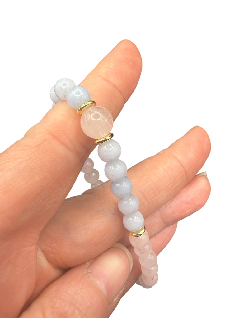 Rosenquarz Aquamarin Kugelarmband