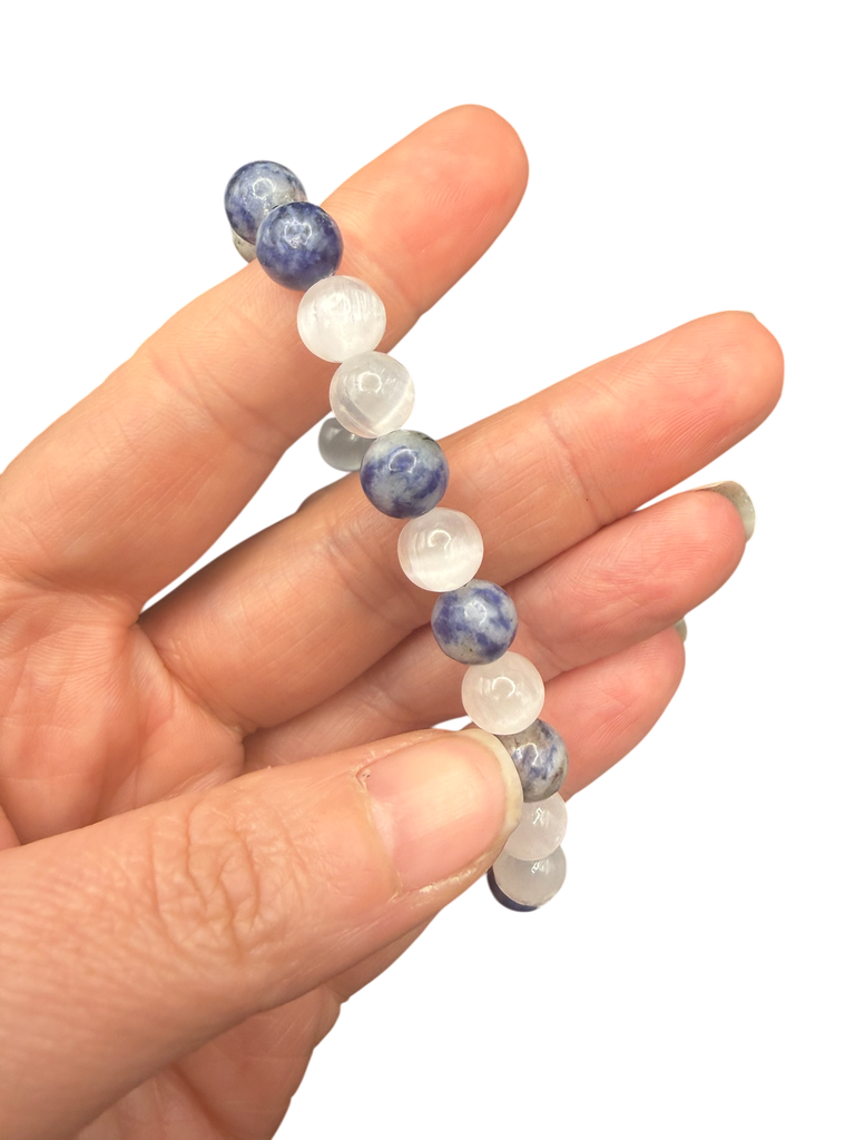 Selenit Sodalith Kugelarmband