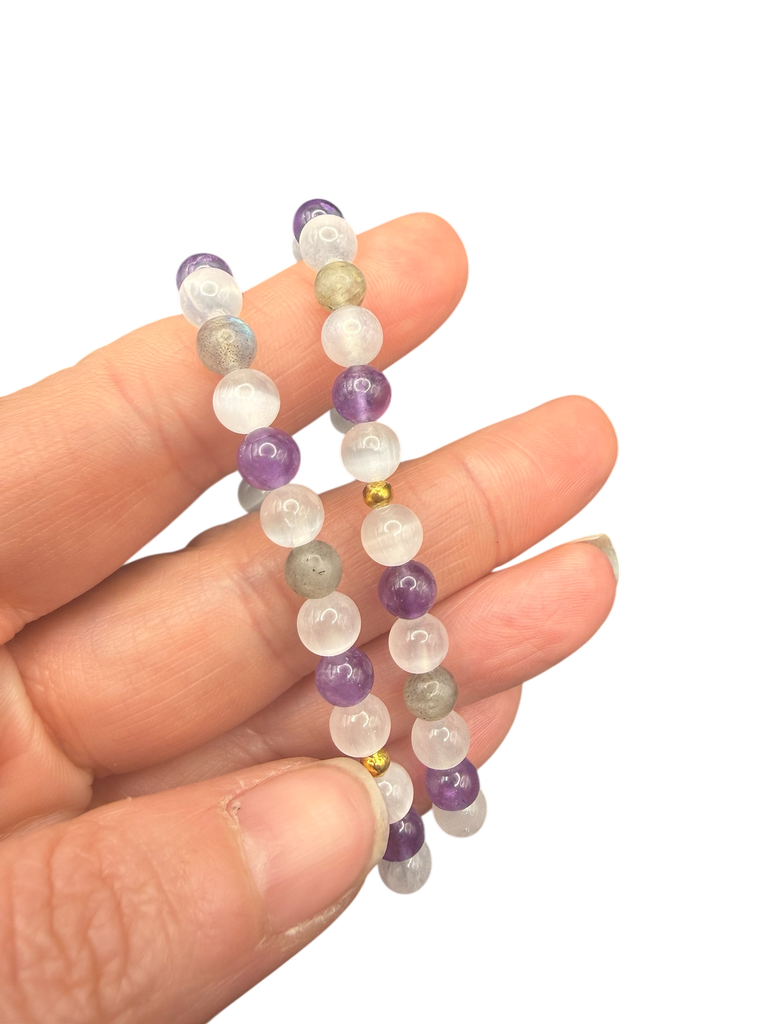 Selenit Amethyst Labradorit Kugelarmband
