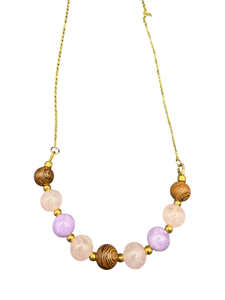 Rosenquarz Amethyst und Sandelholz Halskette