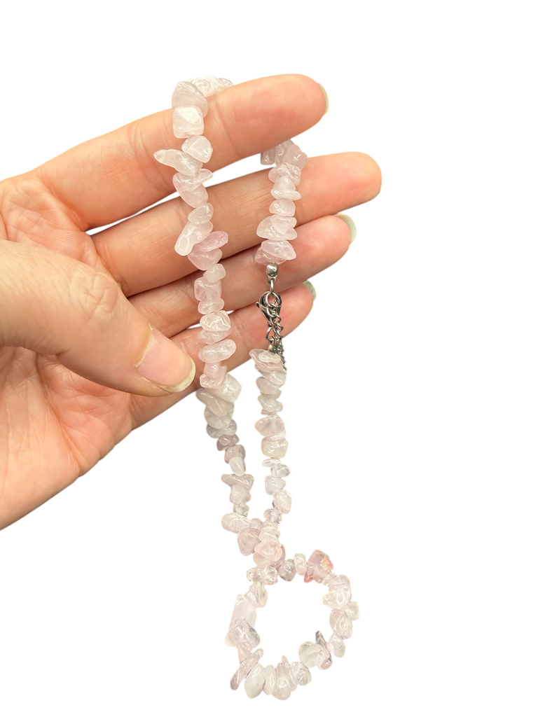 Rosenquarz Halskette Chip Perlenkette