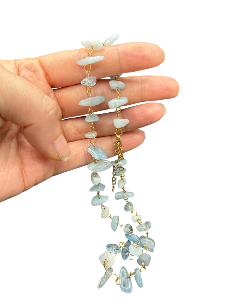 Aquamarin Halskette Chip Perlenkette