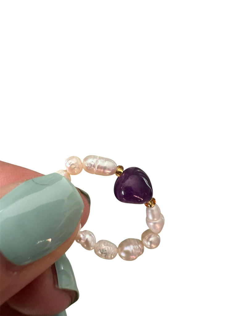 Amethyst Perlenedelsteinring