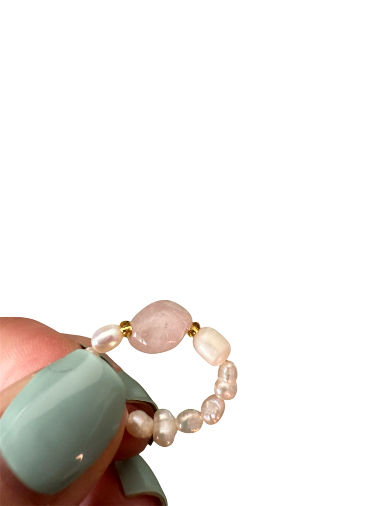 Rosenquarz Perlenedelsteinring 