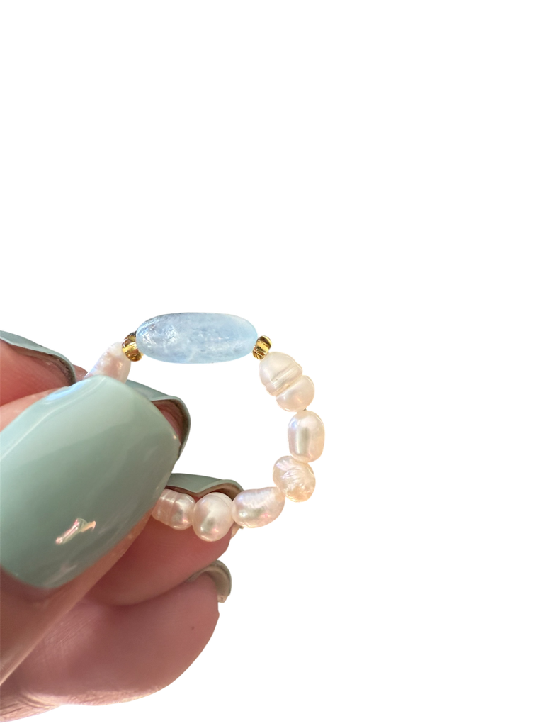 Aquamarin Perlenedelsteinring