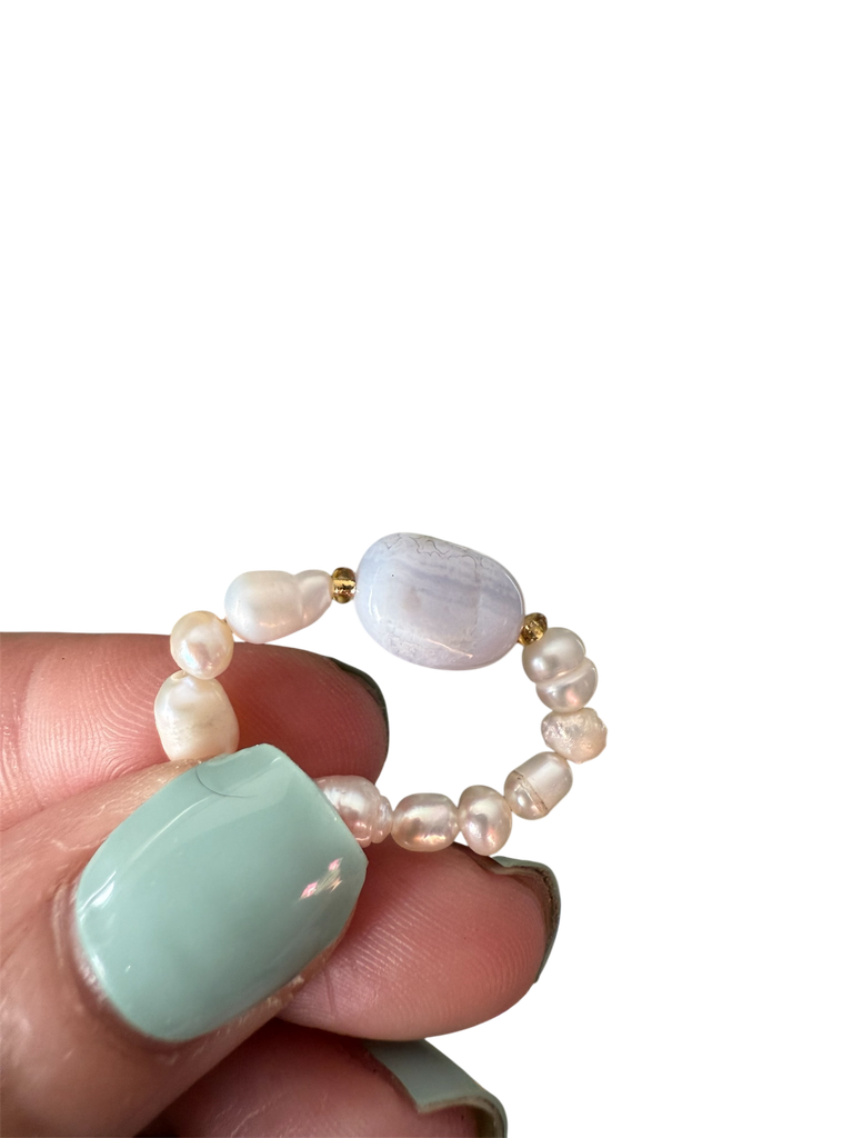 Calcit blau Perlenedelsteinring