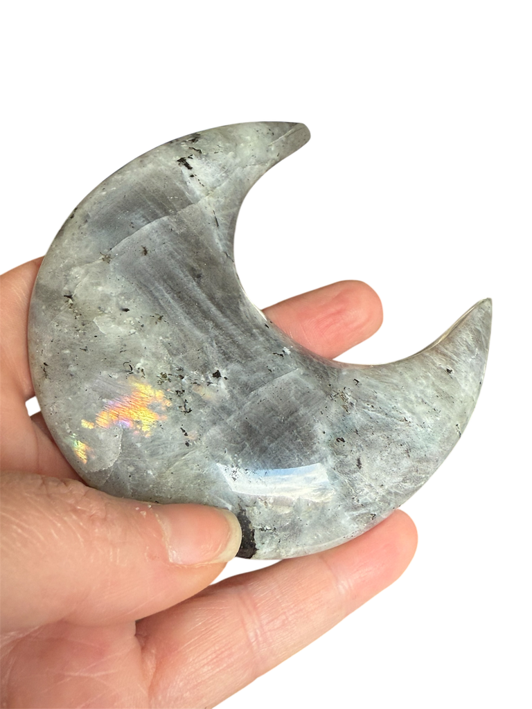 Labradorit weiß Mond auf Sockel