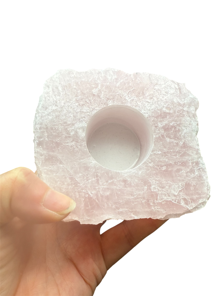 Rosenquarz Rohstein Design Teelicht 