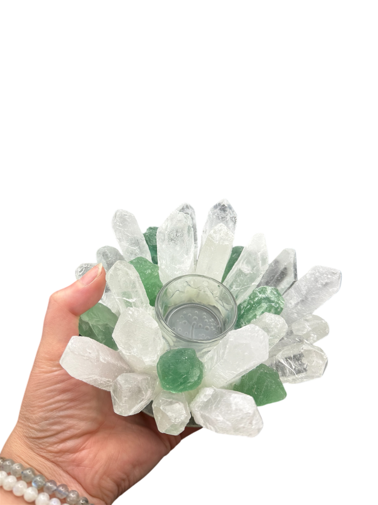 Bergkristall Fluorit Rosenquarz Amethyst Design Teelicht 