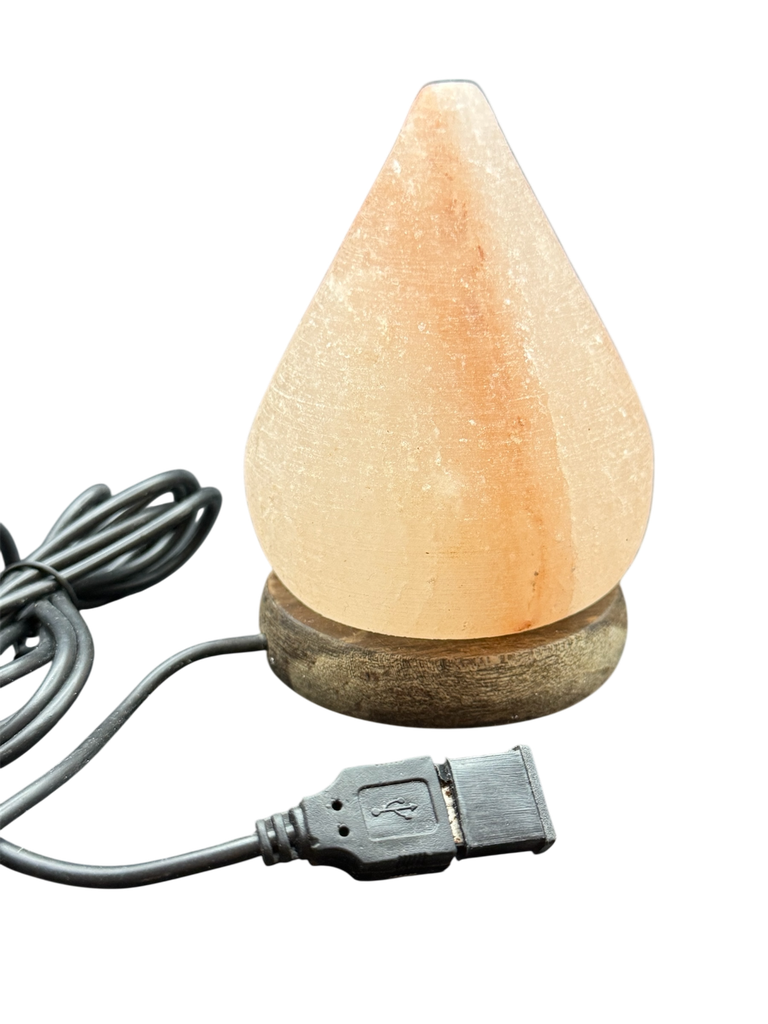 Himalaya Salzlampe Tropfen auf Holzsockel inkl. LED Beleuchtung & USB Anschluss