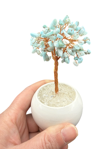 Larimar Geldbaum mit Bergkristall 