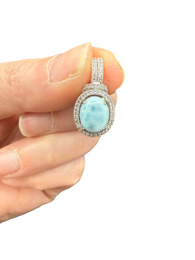 Larimar Anhänger 925 Silber mit Topasen und Diamant Schliff Unikat