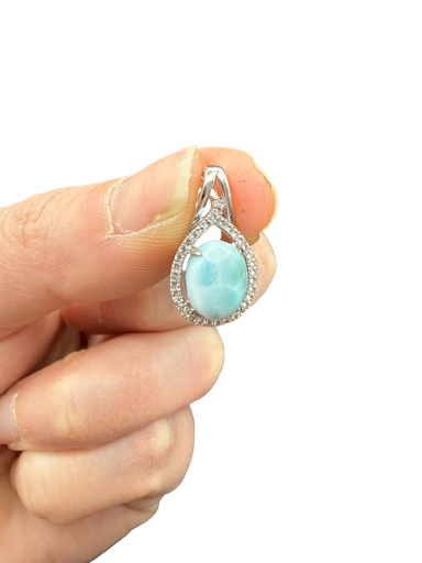 Larimar Anhänger 925 Silber mit Topasen und Diamant Schliff Unikat