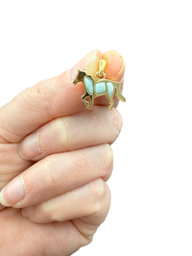 Larimar Anhänger 925 Silber vergoldet Pferd