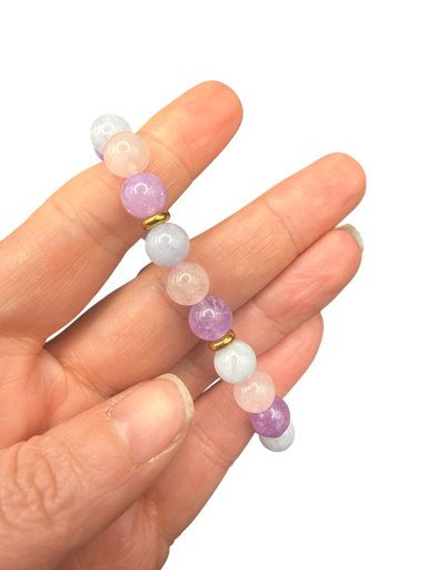 Rosenquarz-, Amethyst- und Aquamarin Kugelarmband 
