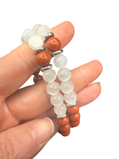 Selenit Jaspis Kugelarmband