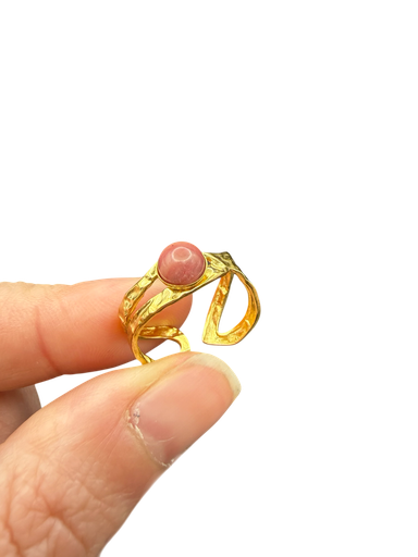 Rhodonit Ring Edelstahl vergoldet 18K