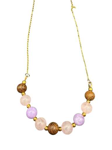 Rosenquarz Amethyst und Sandelholz Halskette