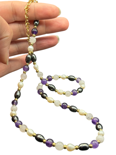 Amethyst Hämatit Halskette Perlenkette