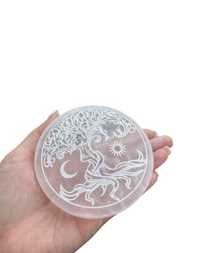 Selenit Aufladeplatte mit Gravur Baum des Lebens