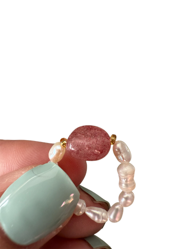 Erdbeerquarz Perlenedelsteinring