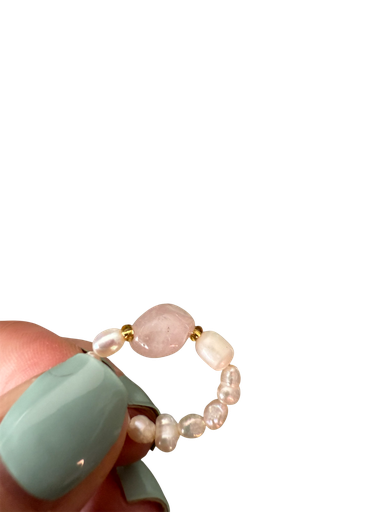 Rosenquarz Perlenedelsteinring 