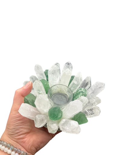 Bergkristall Fluorit Rosenquarz Amethyst Design Teelicht 