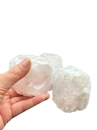 Rosenquarz Bergkristall Rohstein Design Teelicht inkl. Beleuchtung LED Weißlicht