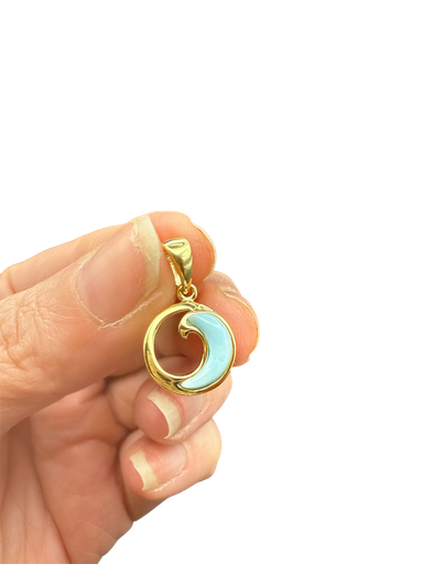 Larimar Anhänger Yin&Yang Welle 925 Silber Vergoldet 