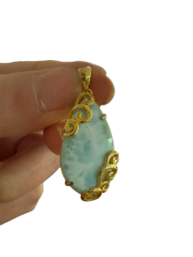Larimar Anhänger 925 Silber vergoldet Tropfen