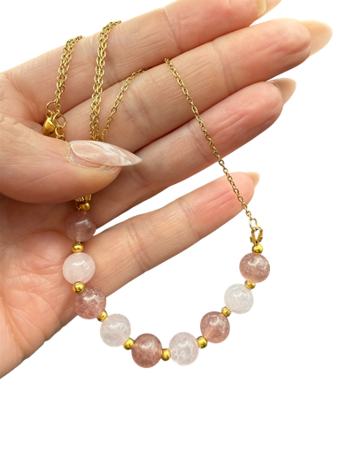 Rosenquarz Erdbeerquarz Halskette